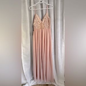 Lulu’s pink full length dress with spaghetti straps